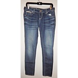 NWT Premiere Jeans Skinny Rhinestone Embroidered Pocket Medium Wash Size 7/8R